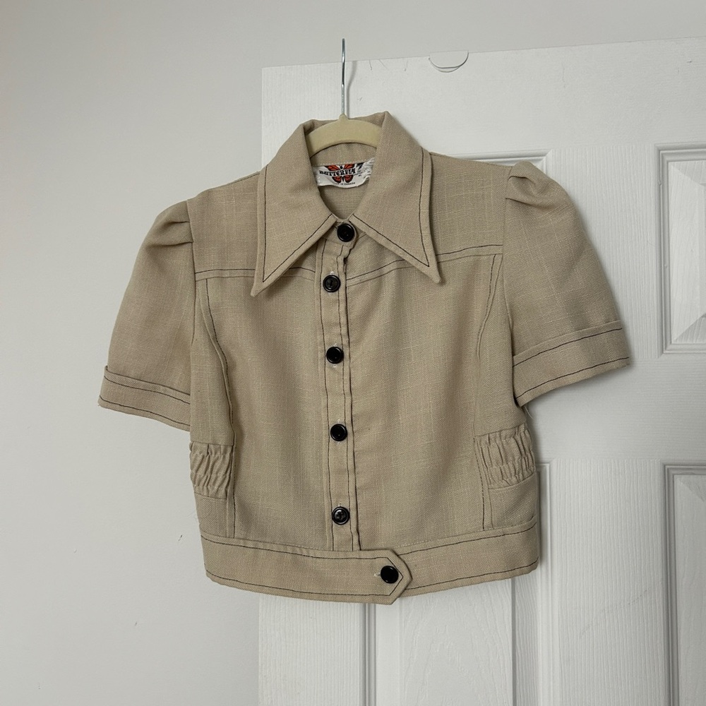 Linen Beige Short Sleeve Button-Up Shirt